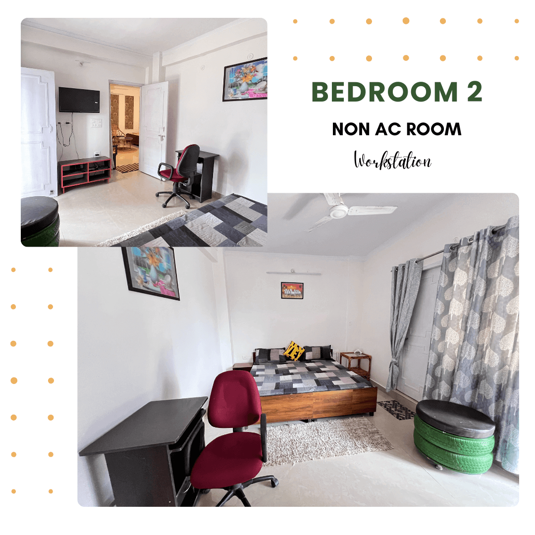 1BHK Bedroom with Balcony Access - Private Room with Mountain View Balcony near AIIMS